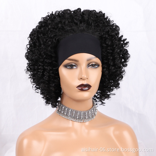 Good black short wave kinky curly brazillian attached wig grip headband hair accessories synthetic headband wigs for black women